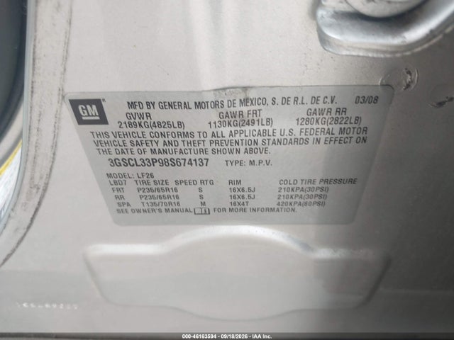 Auction sale of the 2008 Saturn Vue 4-cyl Xe, vin: 3GSCL33P98S674137, lot number: 46163594