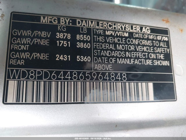 46163609 :رقم المزاد ، WD8PD644865964848 vin ، 2006 Dodge Sprinter Wagon 2500 Shc مزاد بيع