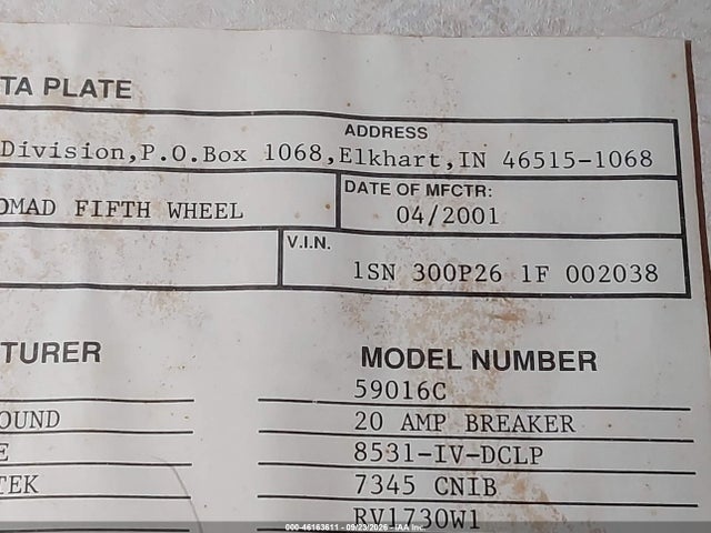 Продажа на аукционе авто 2001 Skyline Other, vin: 1SN300P261F002038, номер лота: 46163611