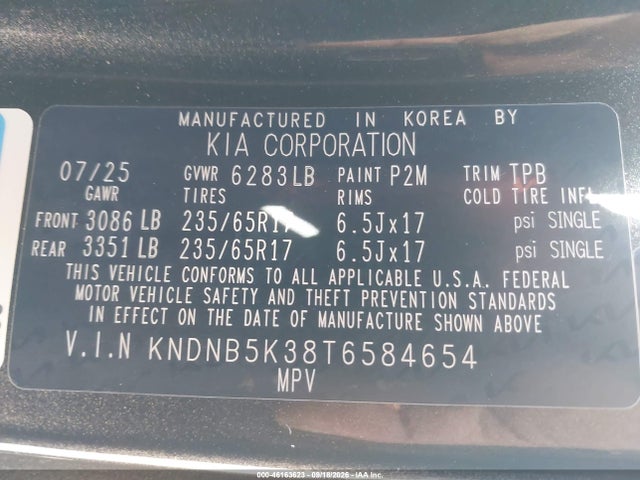 Aukcja sprzedaży 2026 Kia Carnival Mpv Lxs, vin: KNDNB5K38T6584654, numer aukcji: 46163623