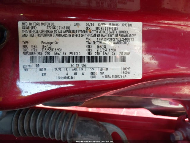 Продаж на аукціоні авто 2014 Ford Focus Se, vin: 1FADP3F27EL246613, номер лоту: 46163630