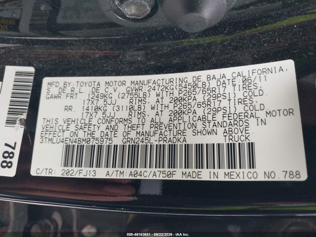Auction sale of the 2011 Toyota Tacoma Base V6, vin: 3TMLU4EN4BM075975, lot number: 46163651