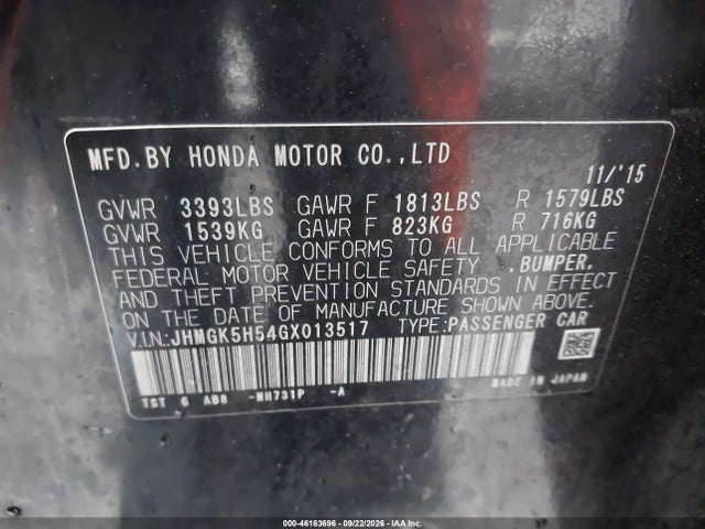 Aukcja sprzedaży 2016 Honda Fit Lx, vin: JHMGK5H54GX013517, numer aukcji: 46163696