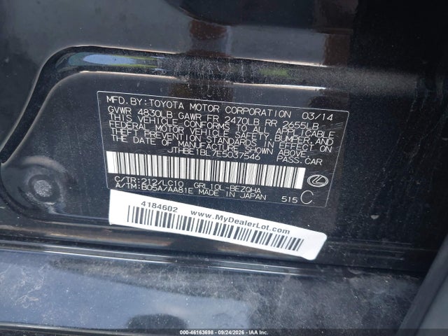 Aukcja sprzedaży 2014 Lexus Gs 350, vin: JTHBE1BL7E5037546, numer aukcji: 46163698