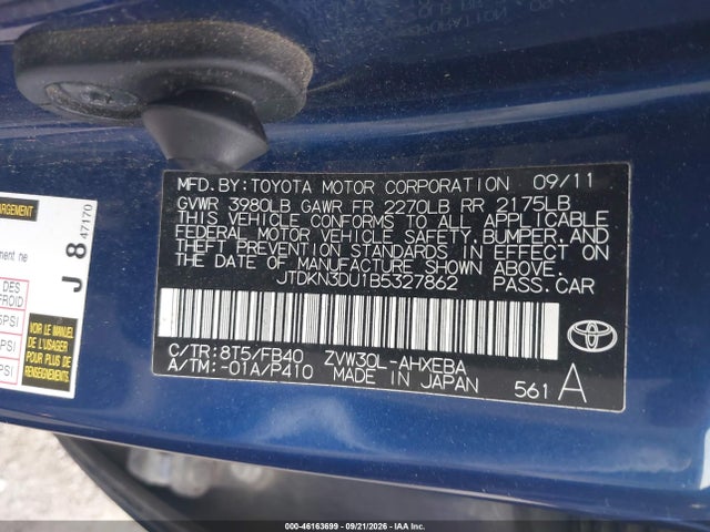 Aukcja sprzedaży 2011 Toyota Prius Two, vin: JTDKN3DU1B5327862, numer aukcji: 46163699