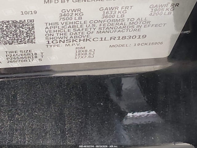 Aukcja sprzedaży 2020 Chevrolet Suburban 4wd Lt, vin: 1GNSKHKC1LR183019, numer aukcji: 46163704