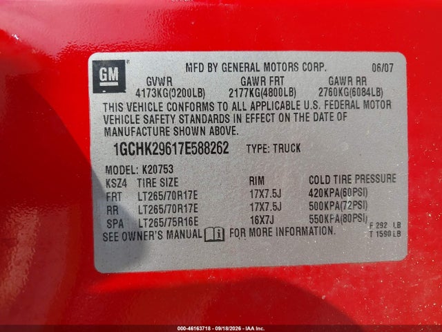 Продажа на аукционе авто 2007 Chevrolet Silverado 2500hd Lt2, vin: 1GCHK29617E588262, номер лота: 46163718