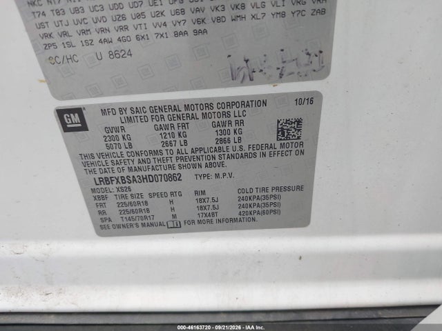46163720 :رقم المزاد ، LRBFXBSA3HD070862 vin ، 2017 Buick Envision Essence مزاد بيع