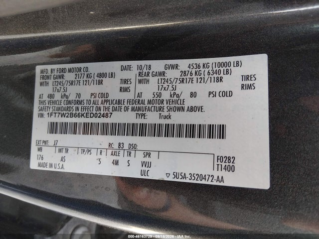 Продажа на аукционе авто 2019 Ford F-250 Xl, vin: 1FT7W2B66KED02487, номер лота: 46163729