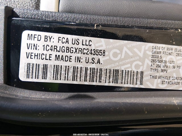 2024 Jeep Grand Cherokee Limited 4x2 მანქანა იყიდება აუქციონზე, vin: 1C4RJGBGXRC243558, აუქციონის ნომერი: 46163734