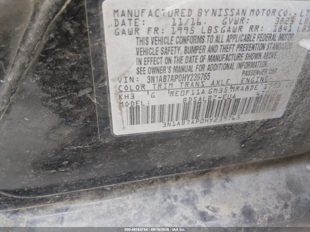 Продаж на аукціоні авто 2017 Nissan Sentra S, vin: 3N1AB7AP0HY239765, номер лоту: 46163754