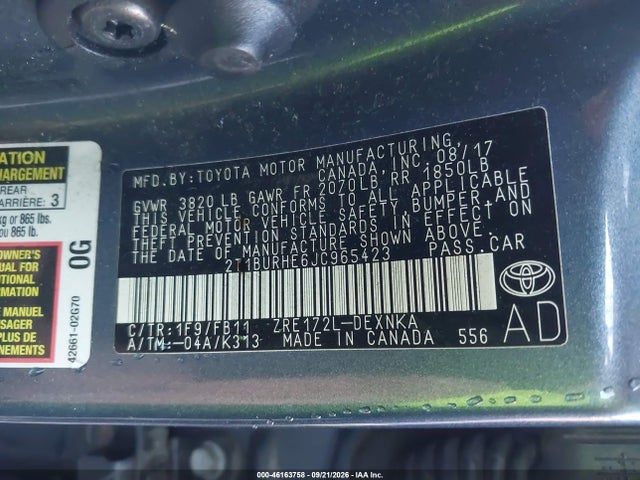 46163758 :رقم المزاد ، 2T1BURHE6JC965423 vin ، 2018 Toyota Corolla Le مزاد بيع