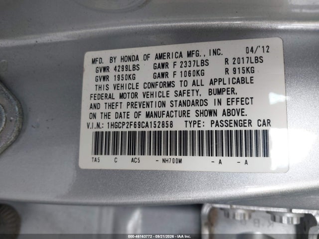 Aukcja sprzedaży 2012 Honda Accord 2.4 Se, vin: 1HGCP2F69CA152858, numer aukcji: 46163772