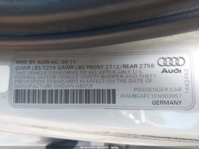 Aukcja sprzedaży 2012 Audi A6 3.0 Premium, vin: WAUBGAFC1CN003957, numer aukcji: 46163779