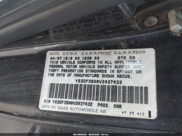 Продажа на аукционе авто 1997 Saab 900 Se, vin: YS3DF35N0V2037432, номер лота: 46163781