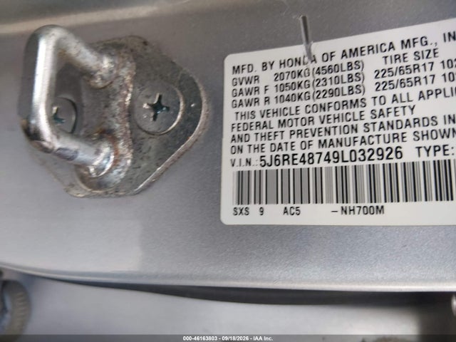 Aukcja sprzedaży 2009 Honda Cr-v Ex-l, vin: 5J6RE48749L032926, numer aukcji: 46163803