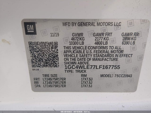Продажа на аукционе авто 2020 Chevrolet Silverado 2500hd 2wd  Long Bed Wt, vin: 1GC4WLE77LF167755, номер лота: 46163823
