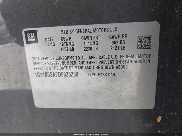 Aukcja sprzedaży 2013 Chevrolet Malibu 1ls, vin: 1G11B5SA7DF336208, numer aukcji: 46163835