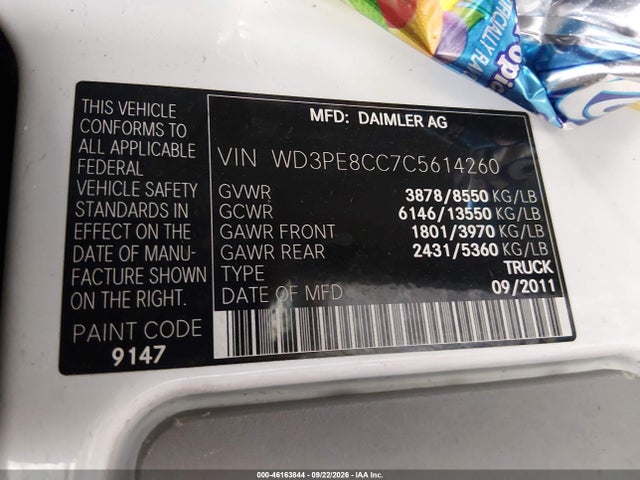 46163844 :رقم المزاد ، WD3PE8CC7C5614260 vin ، 2012 Mercedes-benz Sprinter 2500 High Roof مزاد بيع