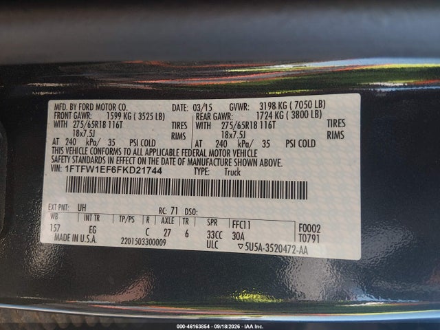 Ford F-150 Lariat 2015 1FTFW1EF6FKD21744 Image 9