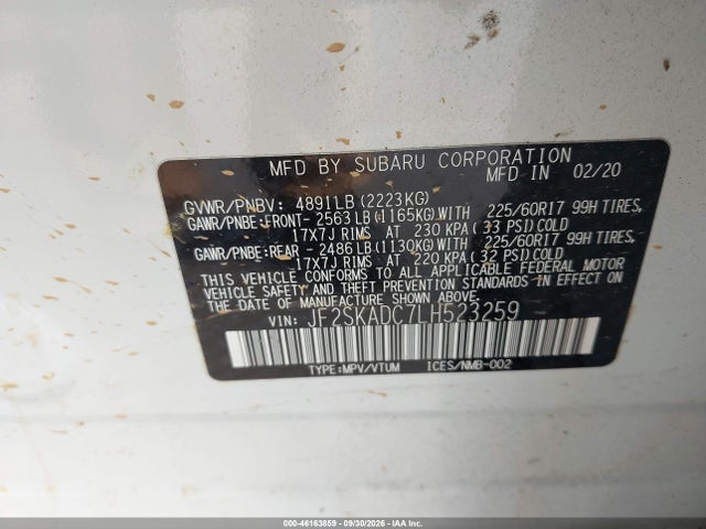 Продаж на аукціоні авто 2020 Subaru Forester, vin: JF2SKADC7LH523259, номер лоту: 46163859