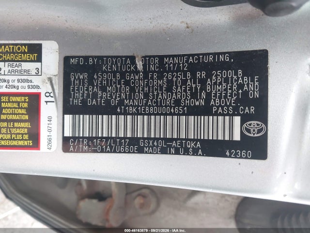 Продаж на аукціоні авто 2013 Toyota Avalon Xle Touring, vin: 4T1BK1EB8DU004651, номер лоту: 46163879