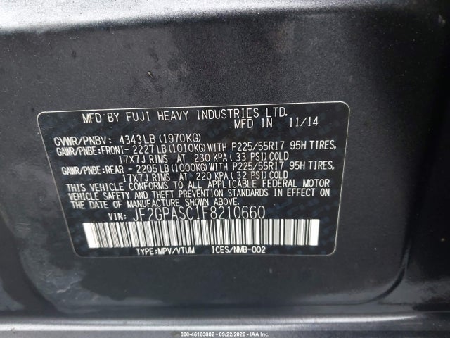 46163882 :رقم المزاد ، JF2GPASC1F8210660 vin ، 2015 Subaru Xv Crosstrek 2.0i Limited مزاد بيع