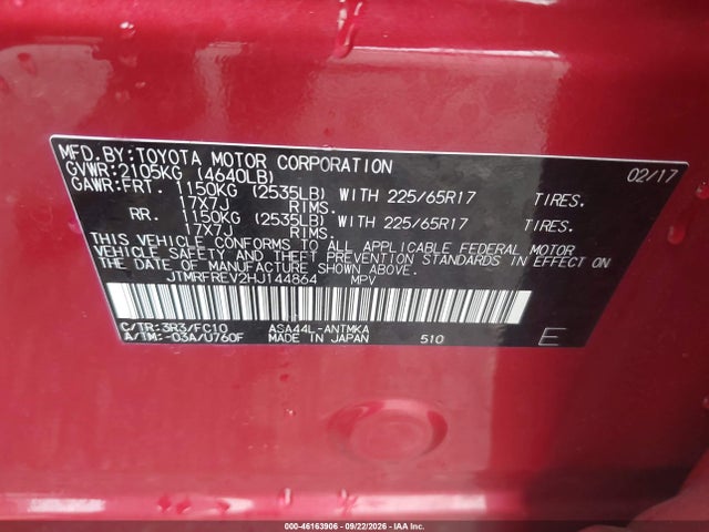 Toyota Rav4 Xle 2017 JTMRFREV2HJ144864 Image 9