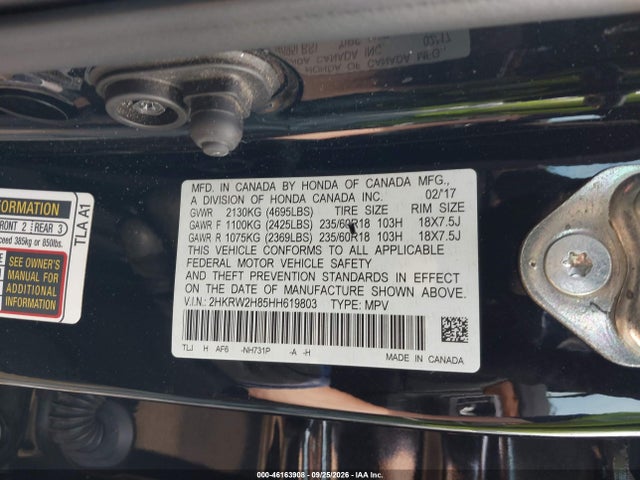 Aukcja sprzedaży 2017 Honda Cr-v Ex-l/ex-l Navi, vin: 2HKRW2H85HH619803, numer aukcji: 46163908
