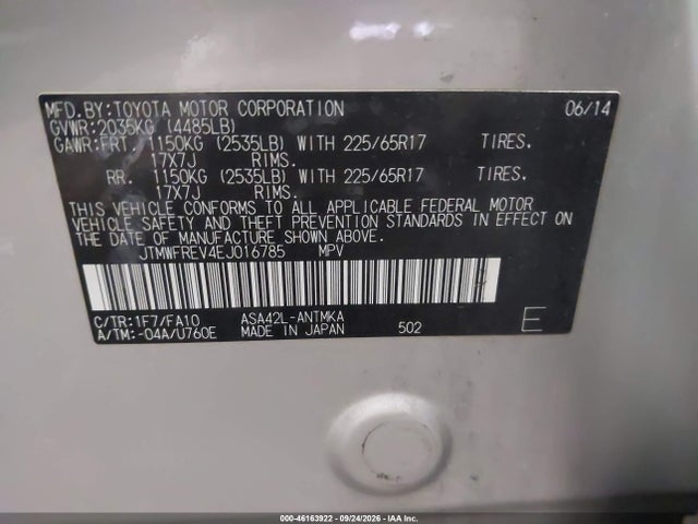 Aukcja sprzedaży 2014 Toyota Rav4 Xle, vin: JTMWFREV4EJ016785, numer aukcji: 46163922