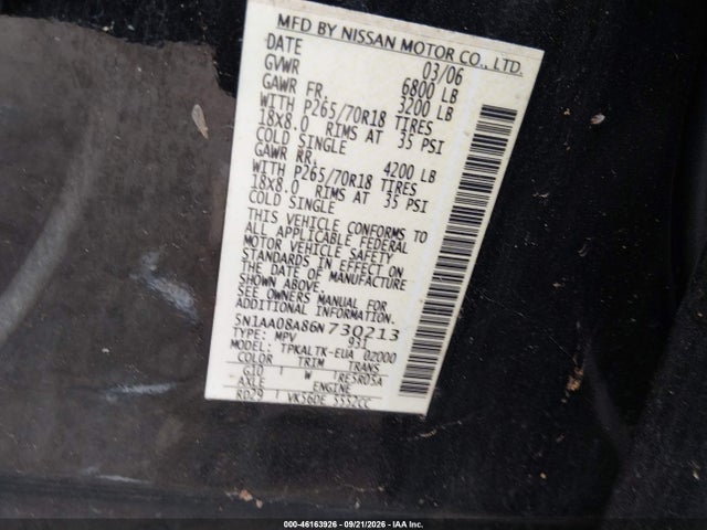 Продаж на аукціоні авто 2006 Nissan Armada Se, vin: 5N1AA08A86N730213, номер лоту: 46163926