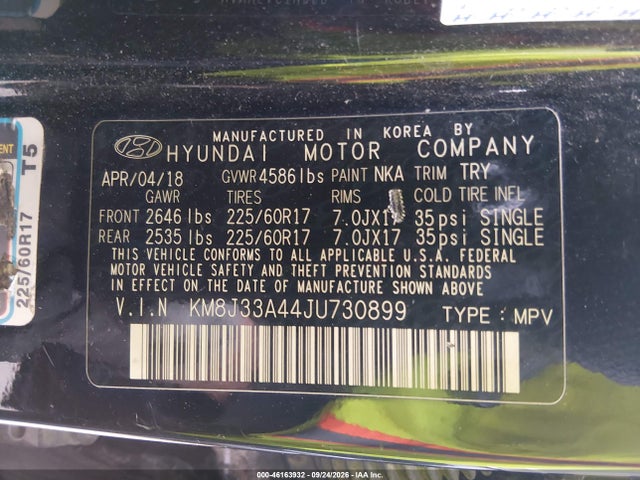 2018 Hyundai Tucson Sel მანქანა იყიდება აუქციონზე, vin: KM8J33A44JU730899, აუქციონის ნომერი: 46163932