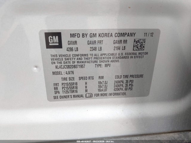 Aukcja sprzedaży 2013 Buick Encore Leather, vin: KL4CJCSB2DB071957, numer aukcji: 46163937