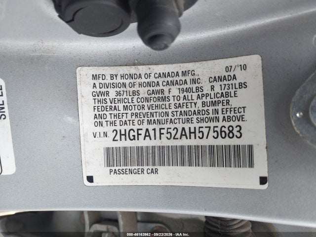 46163962 :رقم المزاد ، 2HGFA1F52AH575683 vin ، 2010 Honda Civic Lx مزاد بيع