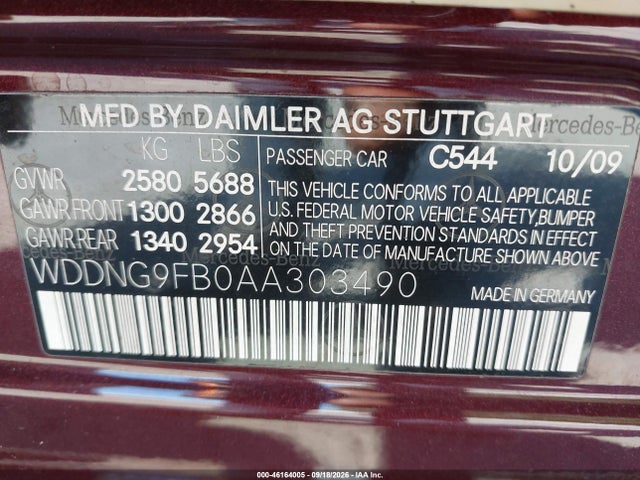 Aukcja sprzedaży 2010 Mercedes-benz S 400 Hybrid, vin: WDDNG9FB0AA303490, numer aukcji: 46164005