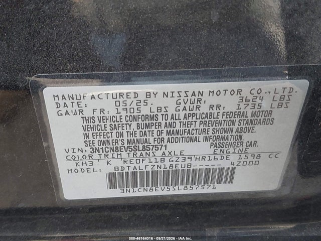 Продаж на аукціоні авто 2025 Nissan Versa 1.6 Sv, vin: 3N1CN8EV5SL857571, номер лоту: 46164016
