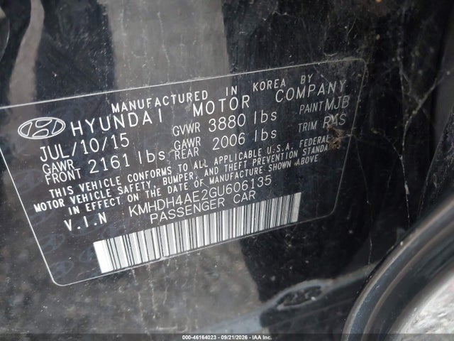 Продаж на аукціоні авто 2016 Hyundai Elantra Se, vin: KMHDH4AE2GU606135, номер лоту: 46164023
