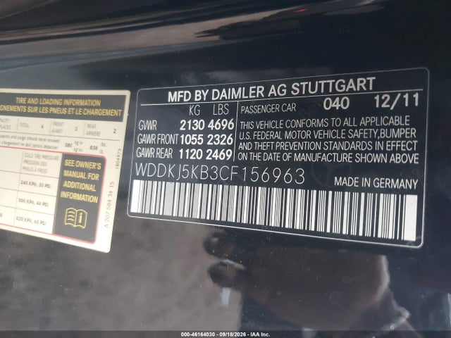 Aukcja sprzedaży 2012 Mercedes-benz E 350, vin: WDDKJ5KB3CF156963, numer aukcji: 46164030