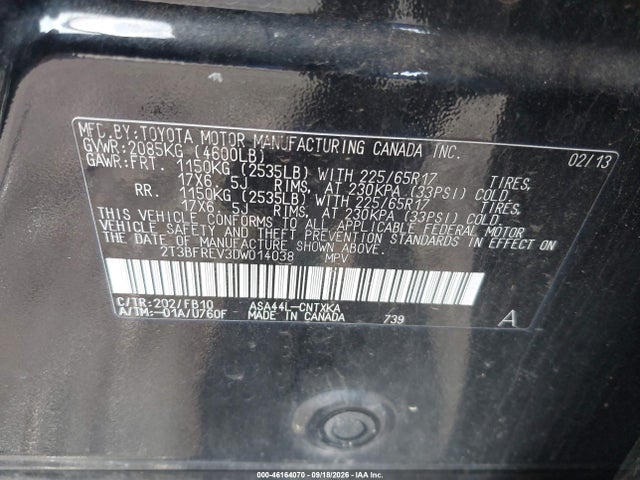 2013 Toyota Rav4 Le მანქანა იყიდება აუქციონზე, vin: 2T3BFREV3DW014038, აუქციონის ნომერი: 46164070