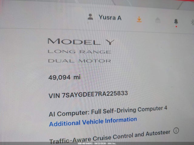 7SAYGDEE7RA225833 Tesla Model Y Long Range Dual Motor All-wheel Drive