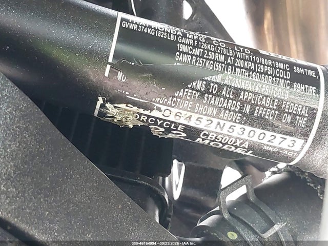 Aukcja sprzedaży 2022 Honda Cb500 Xa, vin: MLHPC6452N5300273, numer aukcji: 46164094