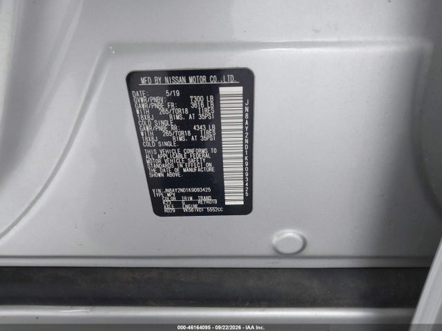 Aukcja sprzedaży 2019 Nissan Armada Sv, vin: JN8AY2ND1K9093425, numer aukcji: 46164095