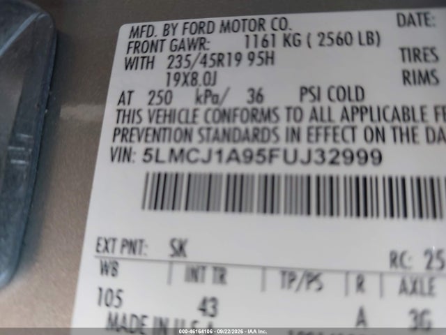 Продажа на аукционе авто 2015 Lincoln Mkc, vin: 5LMCJ1A95FUJ32999, номер лота: 46164106