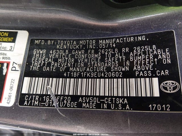 Продажа на аукционе авто 2014 Toyota Camry Se, vin: 4T1BF1FK9EU420602, номер лота: 46164113