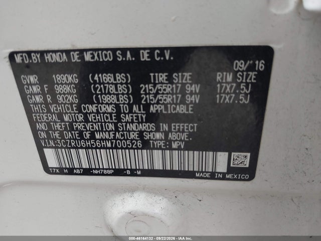 Aukcja sprzedaży 2017 Honda Hr-v Ex, vin: 3CZRU6H56HM700526, numer aukcji: 46164132