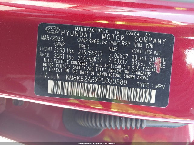 Aukcja sprzedaży 2023 Hyundai Kona Sel, vin: KM8K62ABXPU030589, numer aukcji: 46164143