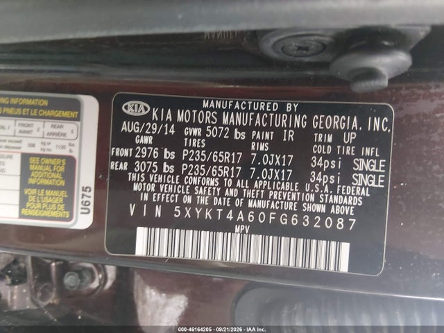 Aukcja sprzedaży 2015 Kia Sorento Lx, vin: 5XYKT4A60FG632087, numer aukcji: 46164205