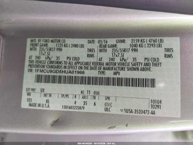 Ford ESCAPE SE 2017 1FMCU9GD5HUA01966 Image 9