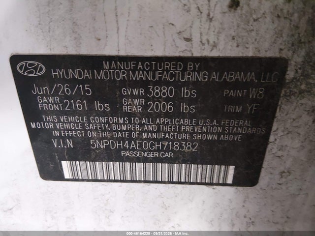 46164228 :رقم المزاد ، 5NPDH4AE0GH718382 vin ، 2016 Hyundai Elantra Value Edition مزاد بيع