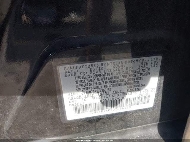 46164250 :رقم المزاد ، 3N1AB7AP5JY256180 vin ، 2018 Nissan Sentra Sr مزاد بيع